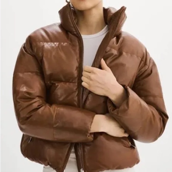 Lamarque Iris Down Insulated GENUINE LEATHER Puffer Jacket, Size L